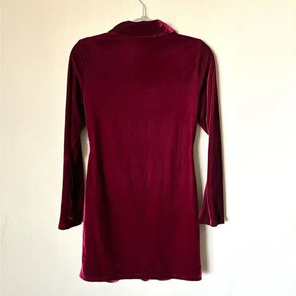 House Of Harlow 1960 Velvet Mini Burgundy Dress Ruched Shirt Size S - Picture 7 of 10